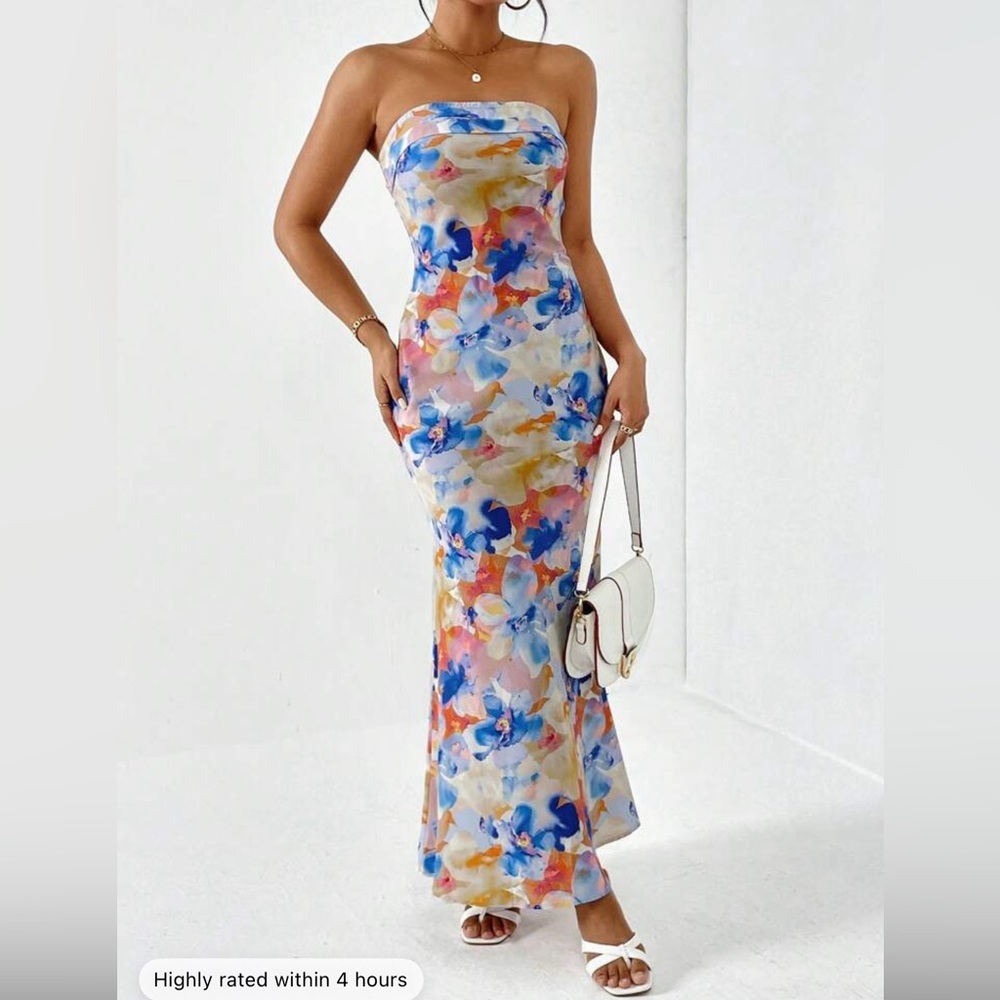 SHEIN Blue and Orange Maxi Pencil Skirt with Slit NWOT
